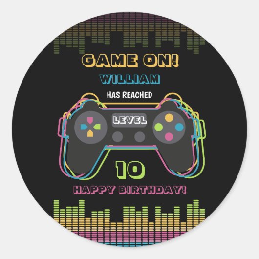 Teen Gaming Gamer Video Game Player Retro Birthday ラウンドシール (正面)