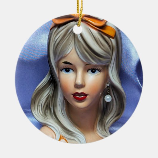 Teen Head Vase Orange Bow Mid Century Modern  セラミックオーナメント (正面)