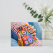 Teen Holding a Crocheted Phone Case Made From Gran ポストカード (スタンド正面)