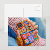 Teen Holding a Crocheted Phone Case Made From Gran ポストカード (正面/裏面)