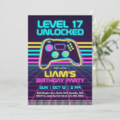 Teen Retro Neon Gamer Birthday Invitation for Boys 招待状 (スタンド正面)