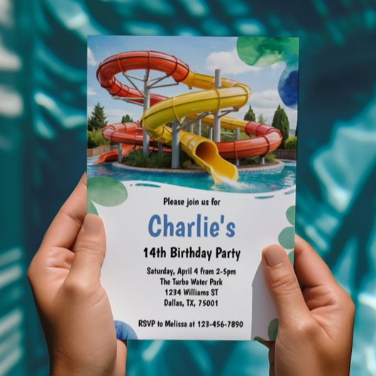 Teen Water Park Summer Birthday Party 招待状