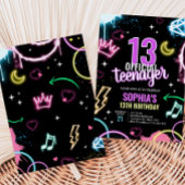 Teenager Neon Thirteenth Birthday Party 招待状