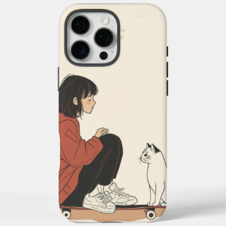 Teenager sitting on skateboard and next to his cat iPhone 16 pro maxケース