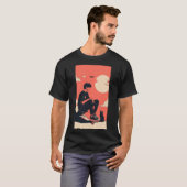 Teenager sitting on skateboard and next to his cat tシャツ (正面フル)