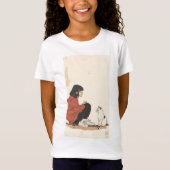 Teenager sitting on skateboard and next to his cat tシャツ (正面)