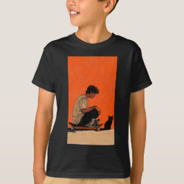 Teenager sitting on skateboard lofi tシャツ