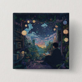 teenager sitting on window Lofi style relaxed  缶バッジ