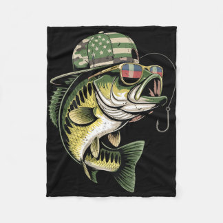 Teens boy camo bass fishing american flag fishing フリースブランケット