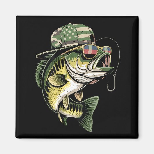 Teens boy camo bass fishing american flag fishing マグネット (正面)