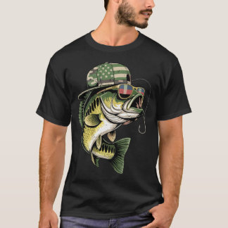 Teens boy camo bass fishing american flag fishing tシャツ
