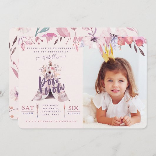 teepee誕生日フォトパーティー招待状。 招待状 (正面/裏面)