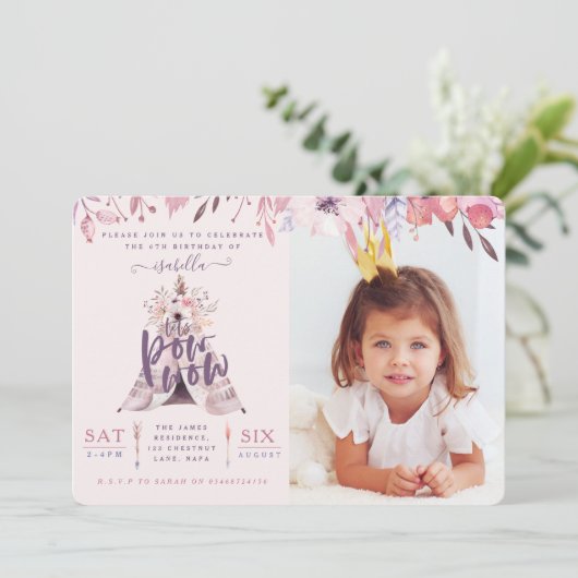 teepee誕生日フォトパーティー招待状。 招待状 (スタンド正面)