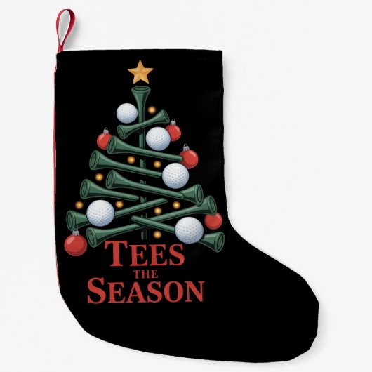 Tees the Season Golf Funny Christmas Golf Tree スモールクリスマスストッキング (正面)