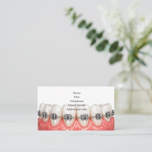 Teeth Braces Orthodontics Dentist Business Card 名刺 (スタンド正面)