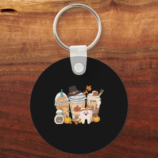 Teeth Coffee Fall Dental Pumpkin Latte Dentist Tha キーホルダー (正面)
