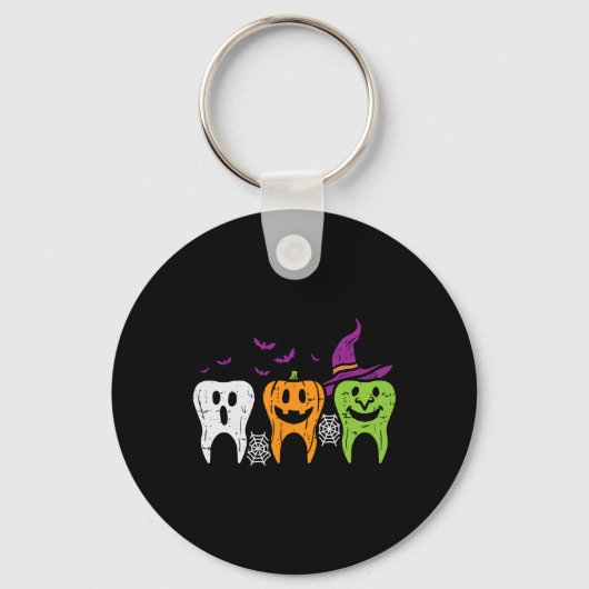 Teeth Ghost Pumpkin Witch Cute Dental Halloween De キーホルダー (正面)