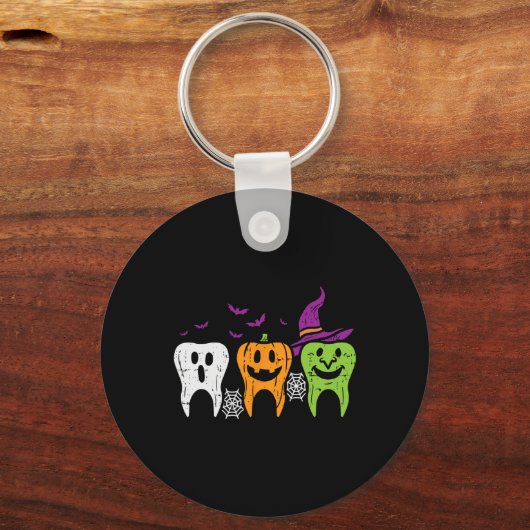 Teeth Ghost Pumpkin Witch Cute Dental Halloween De キーホルダー (正面)
