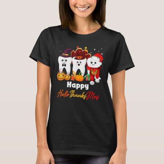 Teeth HalloThanksMas Pumpkin Dental Tシャツ (正面)