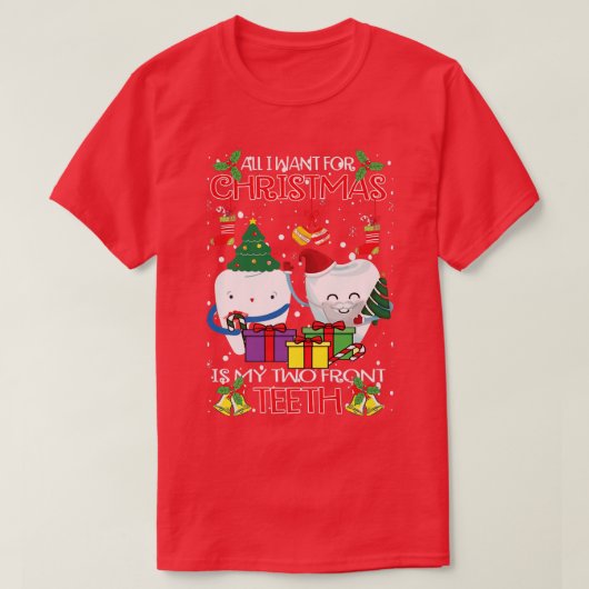 Teeth Santa Hat Ugly Christmas Sweater For Dental Tシャツ (デザイン正面)
