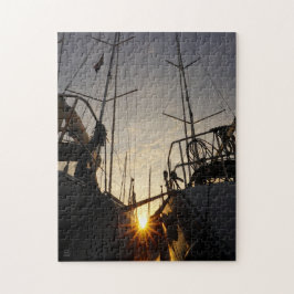 Tegenlicht bij 2 zeilboten in de haven. ジグソーパズル