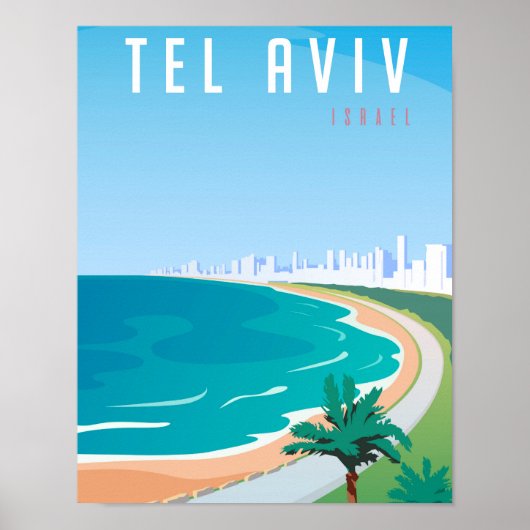 *~* Tel Aviv IsraelポスターブルーシティスケープPalm ポスター (正面)