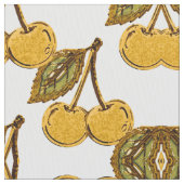 Tela Golden Metallic Cherries Geometric Pattern ファブリック (クローズアップ)