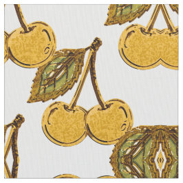 Tela Golden Metallic Cherries Geometric Pattern ファブリック