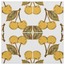 Tela Golden Metallic Cherries Geometric Pattern ファブリック