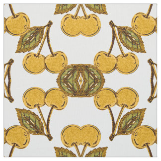 Tela Golden Metallic Cherries Geometric Pattern ファブリック