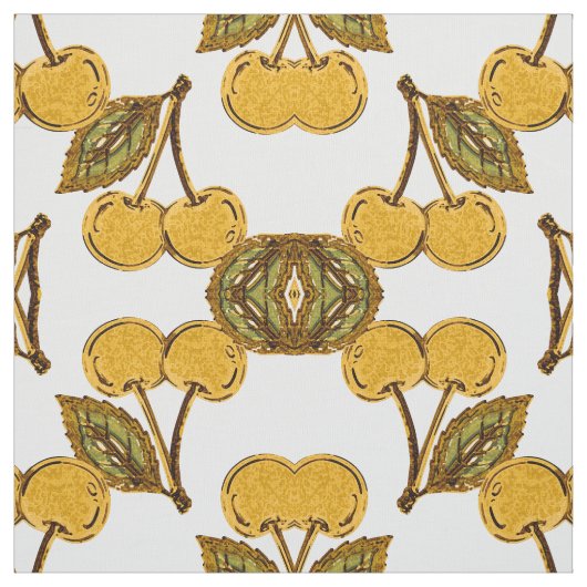 Tela Golden Metallic Cherries Geometric Pattern ファブリック (見本)