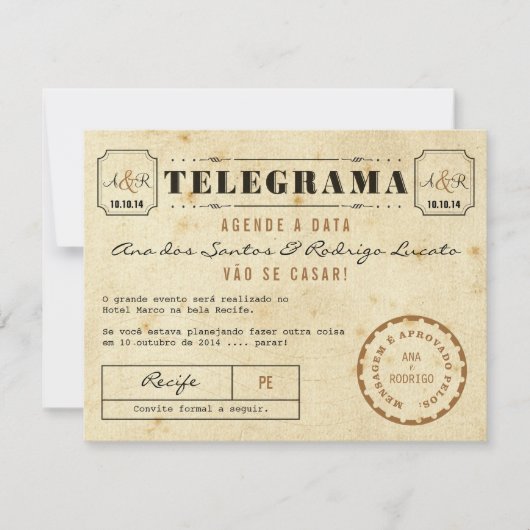 Telegrama do Vintage Agende a Data 招待状 (正面)