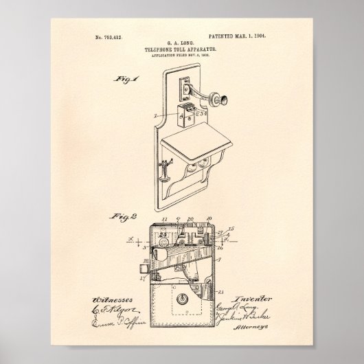 Telephone Toll 1904 Patent Art Old Peper ポスター (正面)