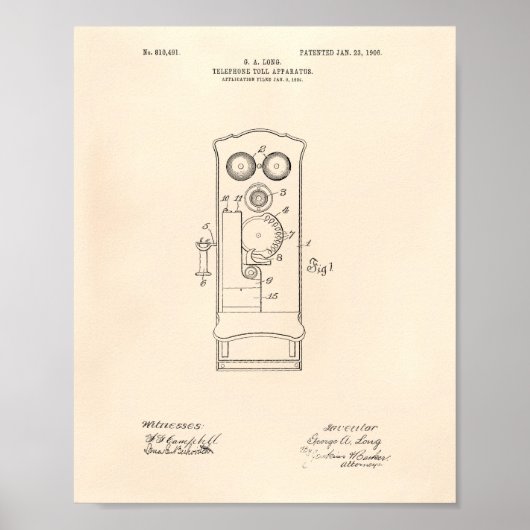 Telephone Toll 1906 Patent Art Old Peper ポスター (正面)