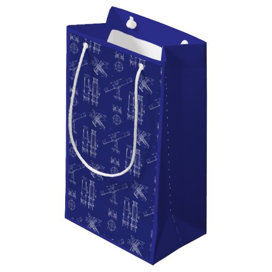 Telescope Schematics Gift Bag in Blue スモールペーパーバッグ (正面アングル)