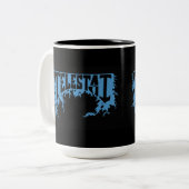 Telestaiの青いロゴのコーヒーカップ ツートーンマグカップ (正面左)