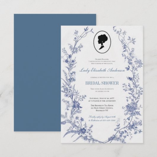 Tema del puente floral azul, regencia del té nupci 招待状 (正面/裏面)