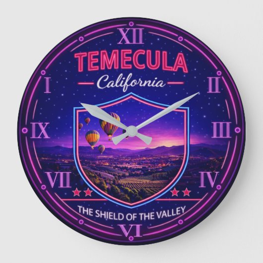 Temecula California Hot Air Balloon ラージ壁時計 (正面)