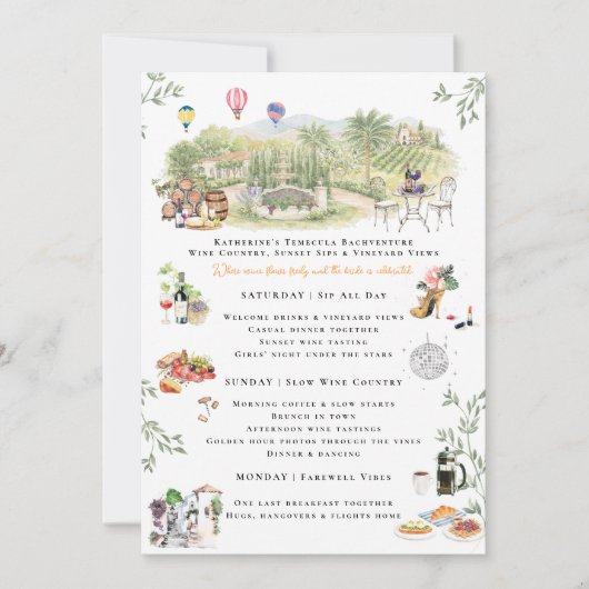 Temecula Wine Country Bachelorette Itinerary 招待状 (正面)