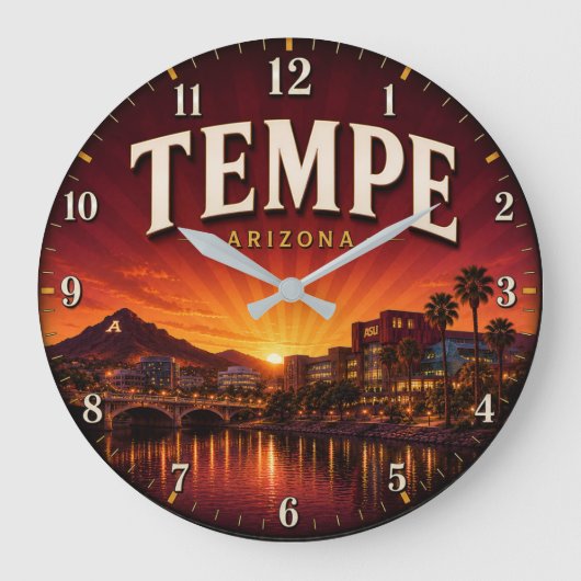 Tempe Arizona Desert Sunset City ラージ壁時計 (正面)