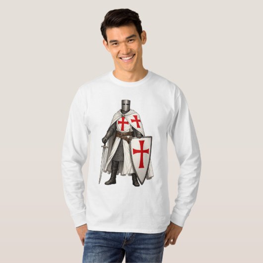 Templar Knight Crusader Men's Long Sleeve Tee Tシャツ (正面フル)