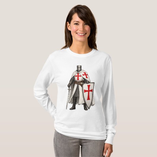 Templar Knight Crusader Women's Long Sleeve Tee Tシャツ (正面フル)