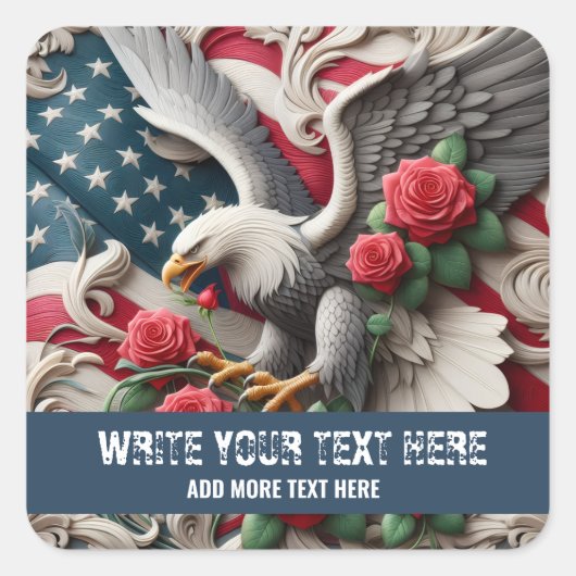 Template for Patriotic American Flag Eagle Sticker スクエアシール (正面)