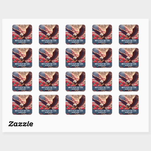 Template for Patriotic American Flag Eagle Sticker スクエアシール (シート)