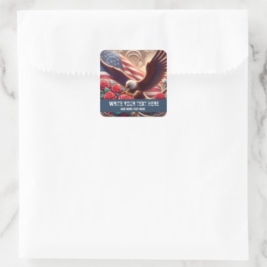Template for Patriotic American Flag Eagle Sticker スクエアシール (バッグ)