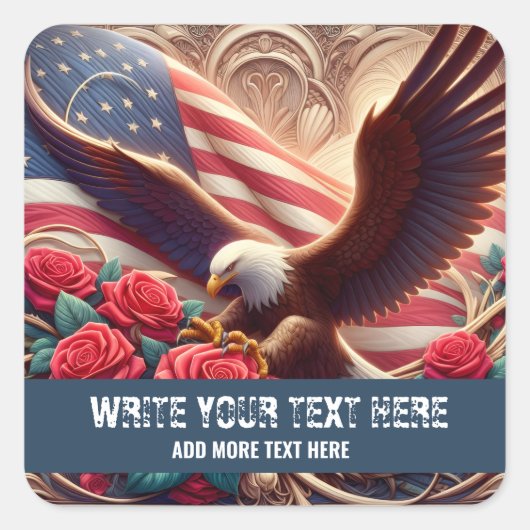 Template for Patriotic American Flag Eagle Sticker スクエアシール (正面)
