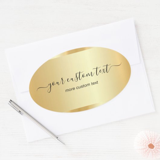 Template Gold Calligraphy Script Your Custom Text 楕円形シール (封筒)