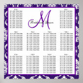 Template Wedding Seating Chart Purple Damask ポスター (正面)