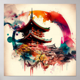 Temple Coloré Japon ポスター