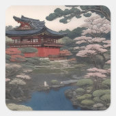 Temple on the river - Japan スクエアシール (正面)